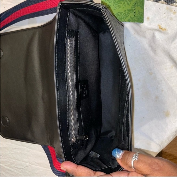 Monogram  Canvas NON DESIGNER Black Messenger Bag with Red and Blue Strap - Picture 6 of 8